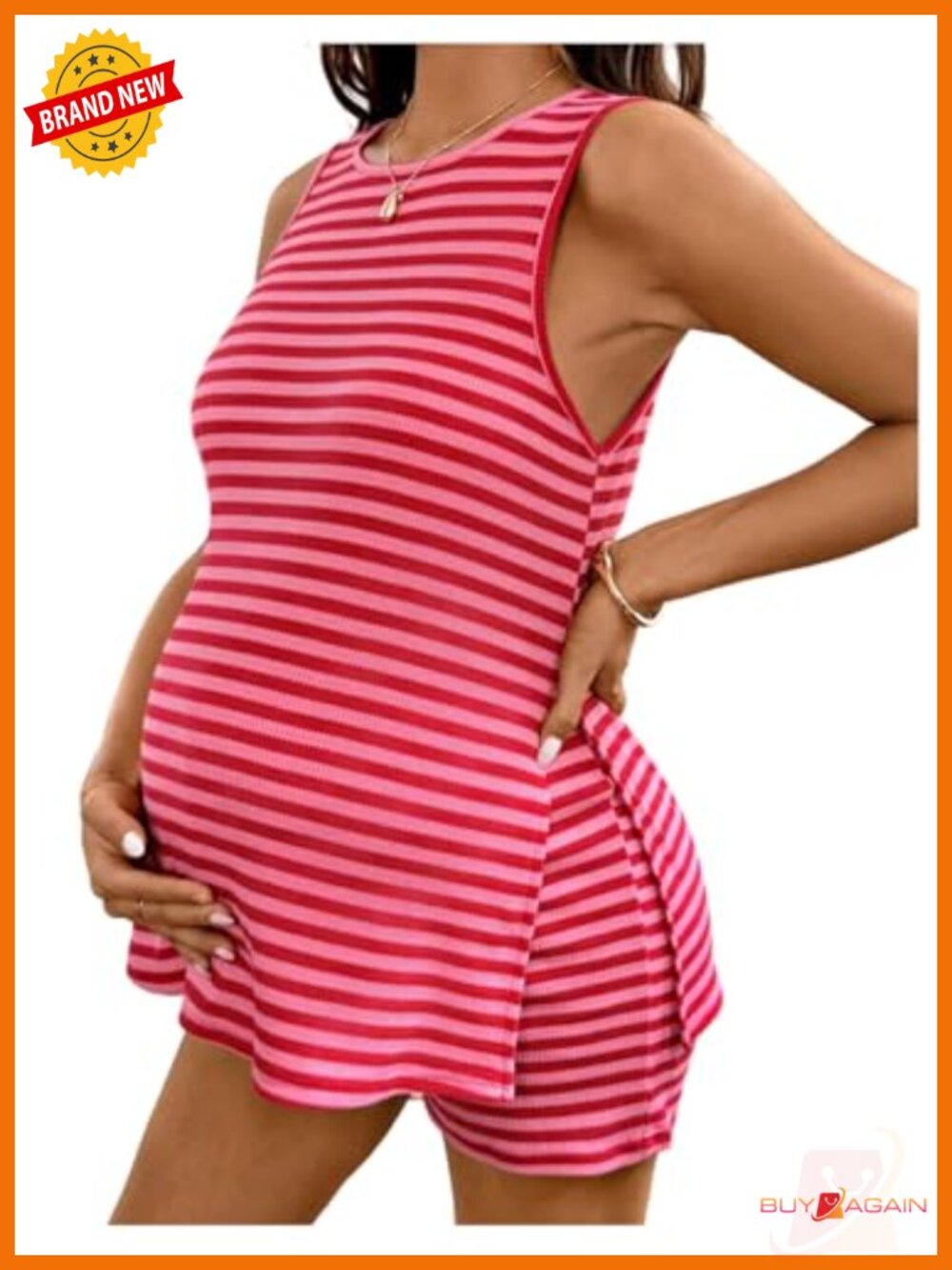 Maternity Striped Two-Piece Lounge Set Sleeveless Shorts